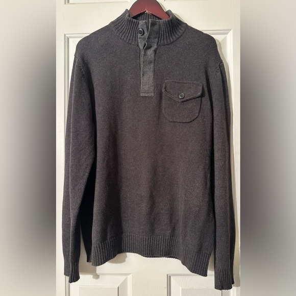 CAMBRIDGE DRY GOODS Men’s Charcoal Gray 100% Cotton & Wool Buttons Turtleneck L - Picture 2 of 12